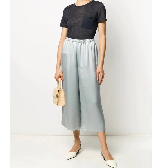 NWT Theory Silk Wide-Leg Cropped Pants, Mist Blue, Small | Light & Luxe Workwear - Picture 2 of 8